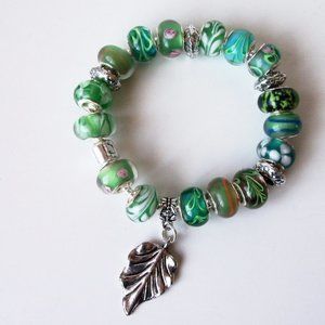Green Lampwork silver plated bracelet (#1049)